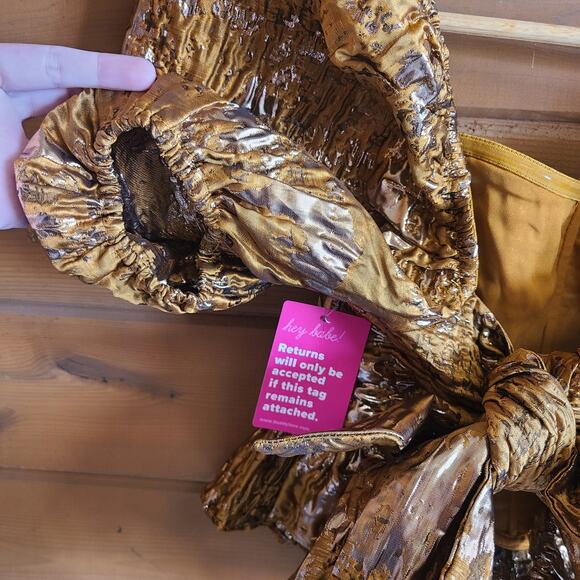 Buddy Love Peplum Bustier Crop Top Chloe Metallic NWT S Renaissance Puff Sleeve - Picture 6 of 6